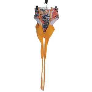 Women's 2 Piece Swimsuit Large Yellow Orange Green Floral High Waist Bikini